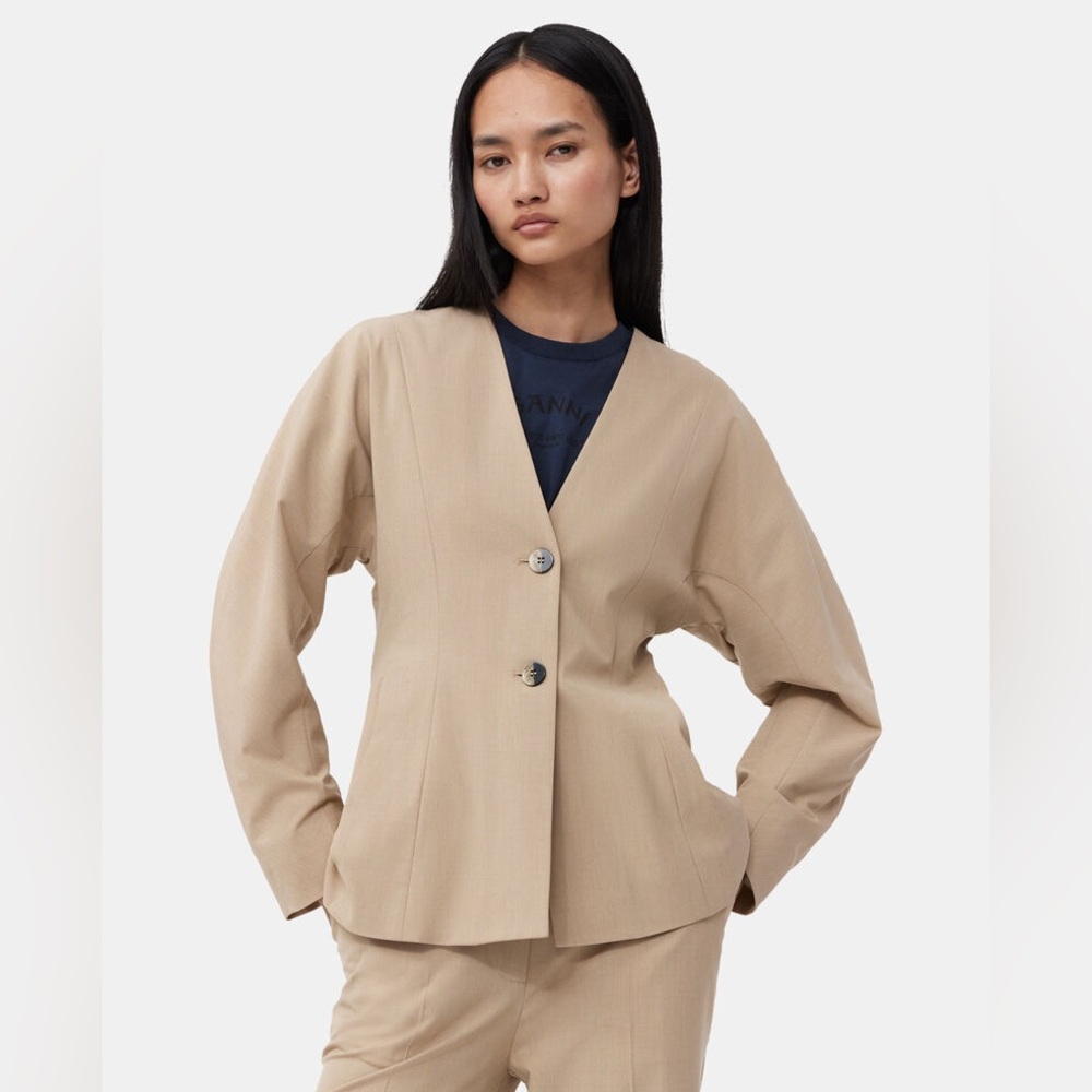 Ganni Beige Fitted Melange Blazer - 34